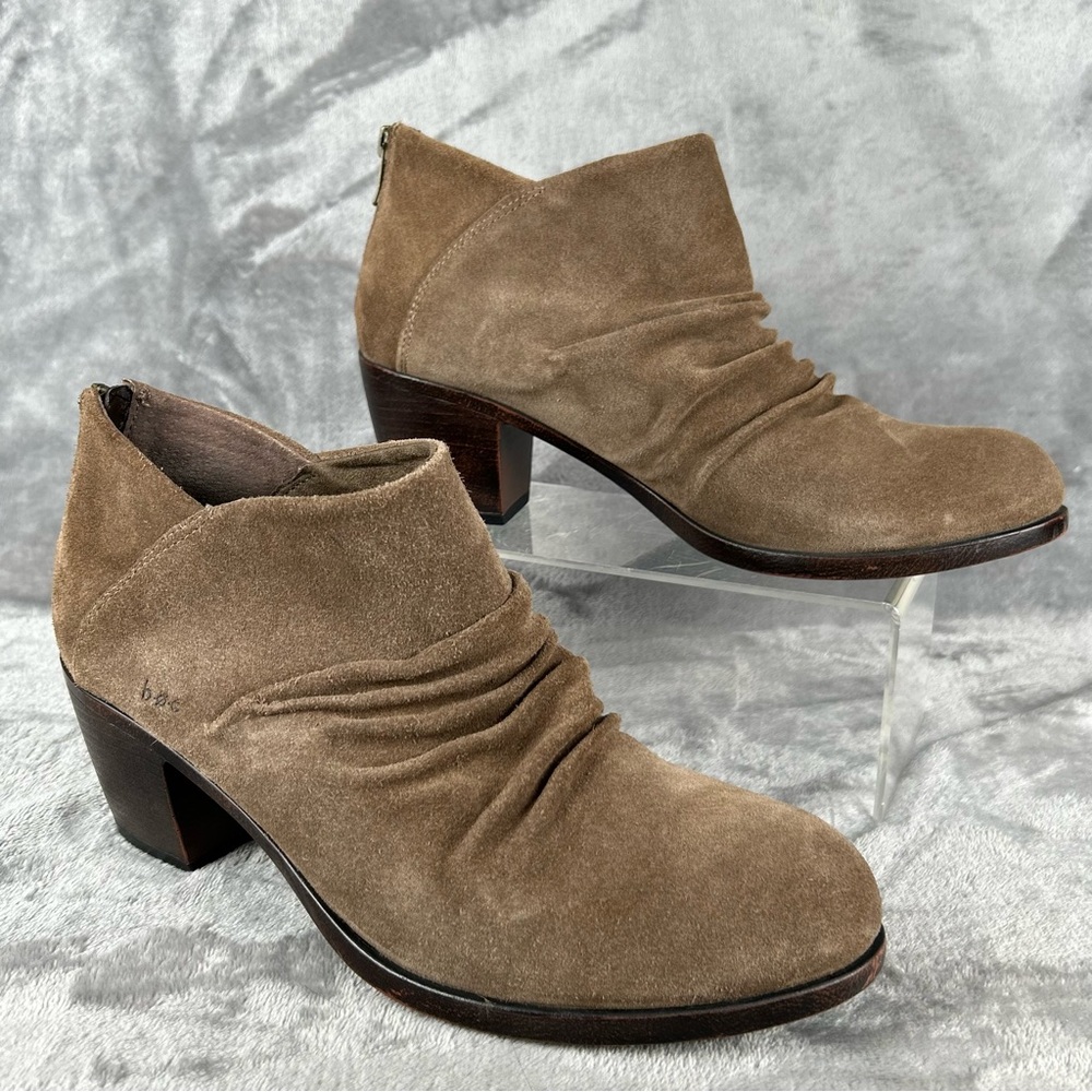 Born‎ BOC Womens Settle Boot 11 Block Heel Camel Brown Suede Distressed Bootie